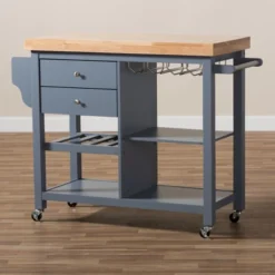 Sunderland Coastal And Farmhouse Natural Wood Kitchen Cart Gray, Light Brown - Baxton Studio -Outlet Baxton Studio Store GUEST 11235e9f a985 49cf aa22 a6585c98f68c