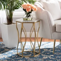 Kalena Metal End Table With Marble Tabletop Gold - Baxton Studio 11 Kalena Metal End Table With Marble Tabletop Gold - Baxton Studio -Outlet Baxton Studio Store GUEST 114334ea 0771 48a9 b03e 0260f47a9543