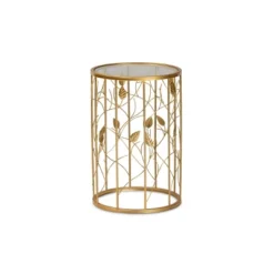 Anaya Glam Brushed Metal And Glass Leaf Accent End Table Gold - Baxton Studio