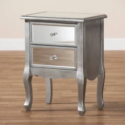 Leonie Wood And Mirrored Glass 2 Drawer Nightstand Silver - Baxton Studio -Outlet Baxton Studio Store GUEST 11a90e01 c30a 4292 9248 cceecc82934f