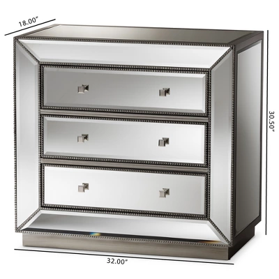 Edeline Hollywood Regency Glamour Style Mirrored 3 Drawer Chest Baxton Studio 4 Edeline Hollywood Regency Glamour Style Mirrored 3 Drawer Chest Baxton Studio - Image 4