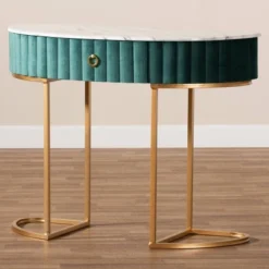 1 Drawer Beale Velvet Upholstered And Brushed Console Table Green/Gold - Baxton Studio -Outlet Baxton Studio Store GUEST 138d8a45 a678 4d0b acc2 c3bf79c91c27