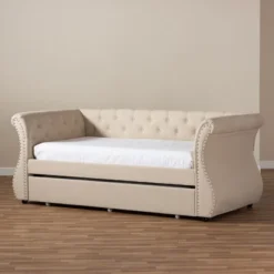 Twin Cherine Classic And Contemporary Fabric Upholstered Daybed With Trundle Beige - Baxton Studio -Outlet Baxton Studio Store GUEST 13971635 4a88 4b0d aa39 870b28b61115