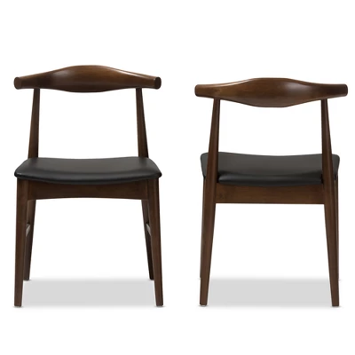 Set Of 2 Winton Mid Century Modern Walnut Wood Dining Chairs Black, Brown - Baxton Studio 2 Set Of 2 Winton Mid Century Modern Walnut Wood Dining Chairs Black, Brown - Baxton Studio - Image 2