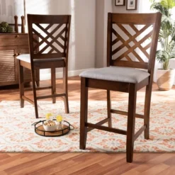 Set Of 2 Caron Fabric Upholstered Wood Counter Height Pub Chair Set Gray/Walnut - Baxton Studio -Outlet Baxton Studio Store GUEST 13f89739 6f31 4e7f 9151 81107a121b3e