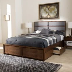 Macey Modern And Contemporary Fabric Upholstered Walnut Finished Storage Platform Bed Gray/Brown - Baxton Studio -Outlet Baxton Studio Store GUEST 14297a95 ab04 4a01 8233 bd022e2734a4