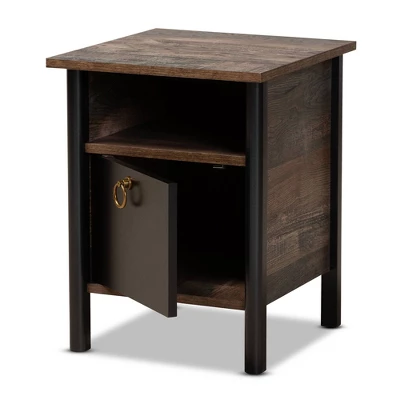 Vaughan Two-Tone Rustic Finished Wood Nightstand Walnut - Baxton Studio 1 Vaughan Two-Tone Rustic Finished Wood Nightstand Walnut - Baxton Studio