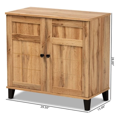 Glidden Wood 2 Door Shoe Storage Cabinet Oak Brown - Baxton Studio 11 Glidden Wood 2 Door Shoe Storage Cabinet Oak Brown - Baxton Studio - Image 11