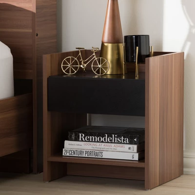 Vanda Modern And Contemporary Two - Tone Wood 1 - Drawer Nightstand - Brown - Baxton Studio 4 Vanda Modern And Contemporary Two - Tone Wood 1 - Drawer Nightstand - Brown - Baxton Studio - Image 4