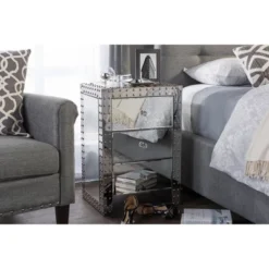 Azura Nightstand Bedside Table Silver - Baxton Studio