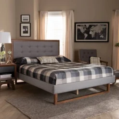 Full Livinia Fabric Upholstered Wood Platform Bed Light Gray/Ash Walnut - Baxton Studio -Outlet Baxton Studio Store GUEST 169f22f9 d57e 4b1b 98ed 5f4e90345066