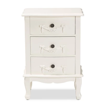 Callen Wood 3 Drawer Nightstand White - Baxton Studio 3 Callen Wood 3 Drawer Nightstand White - Baxton Studio - Image 3