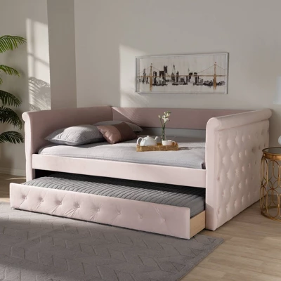 Full Amaya Velvet Daybed With Trundle Pink - Baxton Studio 8 Full Amaya Velvet Daybed With Trundle Pink - Baxton Studio - Image 8