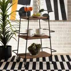 Small Bernard Rustic Industrial Metal And Wood 3 Tier Mobile Wine Bar Cart Black/Walnut - Baxton Studio -Outlet Baxton Studio Store GUEST 175354b3 ced6 40f9 9c9d 249d0b7b8fa1