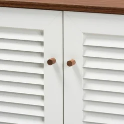 Coolidge 4 Shelf Wood Shoe Cabinet White/Walnut - Baxton Studio -Outlet Baxton Studio Store GUEST 18091c0f ab86 4312 b659 061e757a933f