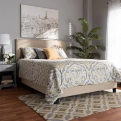 Ramon Linen Panel Bed With Nailhead Trim - Baxton Studio -Outlet Baxton Studio Store GUEST 194a9b48 c6ef 4cd8 b72e f0e92b6b3553