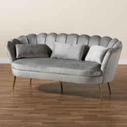 Genia Velvet Fabric Upholstered And Metal Sofa Gray/Gold - Baxton Studio -Outlet Baxton Studio Store GUEST 198ed836 52f4 436c bf15 c4330734d284