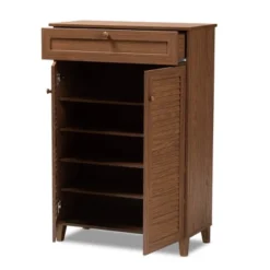 Shelf Wood Shoe Storage Cabinet With Drawer Coolidge Brown - Baxton Studio