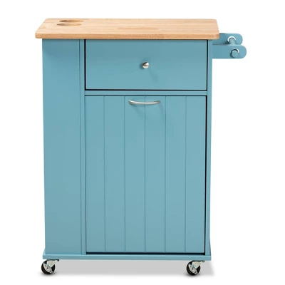 Liona Sky Wood Kitchen Storage Cart Blue/Natural - Baxton Studio 2 Liona Sky Wood Kitchen Storage Cart Blue/Natural - Baxton Studio - Image 2