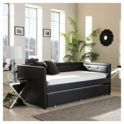 Frank Modern And Contemporary Faux Leather Button - Tufting Sofa Daybed With Roll - Out Trundle Guest Bed - Twin - Baxton Studio -Outlet Baxton Studio Store GUEST 1be82f10 312a 403b ab06 7a1d3c5b8f8d