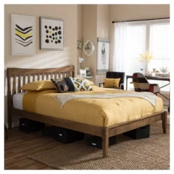 Edeline Mid - Century Modern Solid Wood Curvaceous Slatted Platform Bed - Baxton Studio -Outlet Baxton Studio Store GUEST 1ca43e95 acdb 4922 87e3 daabbae5758a
