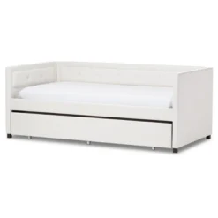 Frank Modern And Contemporary Faux Leather Button - Tufting Sofa Daybed With Roll - Out Trundle Guest Bed - Twin - Baxton Studio -Outlet Baxton Studio Store GUEST 1d2210b5 5ebe 415f bd39 26e3be0eb7d5