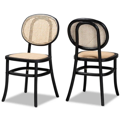2pc Garold Woven Rattan And Wood Cane Dining Chair Set - Baxton Studio 9 2pc Garold Woven Rattan And Wood Cane Dining Chair Set - Baxton Studio - Image 9