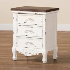 Levron And Antique Wood 3 Drawer Nightstand Walnut Brown/Antique White - Baxton Studio -Outlet Baxton Studio Store GUEST 1d4ae2df 19fc 4544 aed5 795e973c5d40