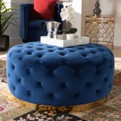 Sasha Velvet Upholstered Cocktail Ottoman Royal Blue/Gold - Baxton Studio -Outlet Baxton Studio Store GUEST 1de155a4 2c79 41a8 a53b 35da1b727842