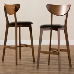 Set Of 2 Eline Mid-Century Modern Walnut Finished Wood Faux Leather Upholstered Barstools Black - Baxton Studio -Outlet Baxton Studio Store GUEST 1f4abcb3 f1ce 4892 907d 6652f9e03e2c