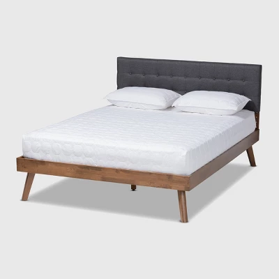Devan Fabric Upholstered Walnut Finished Platform Bed - Baxton Studio 7 Devan Fabric Upholstered Walnut Finished Platform Bed - Baxton Studio - Image 7
