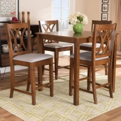 5pc Reneau Upholstered Wood Pub Counter Height Dining Set Gray/Walnut - Baxton Studio -Outlet Baxton Studio Store GUEST 1fd06585 79ec 46bd 8a2b dfed4ebd7b7d