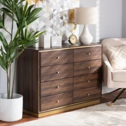 Cormac Wood And Metal 8 Drawer Dresser Walnut Brown/Gold - Baxton Studio -Outlet Baxton Studio Store GUEST 204a23dd 00fc 40e4 b239 599ed40bb39c