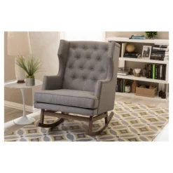 Iona Mid - Century Retro Modern Fabric Upholstered Button - Tufted Wingback Rocking Chair - Gray - Baxton Studio -Outlet Baxton Studio Store GUEST 208e9df6 19fc 4b97 8b40 0d02564693f6