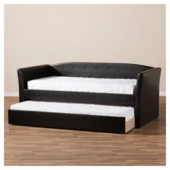 Twin Camino Modern And Contemporary Faux Leather Upholstered Daybed With Guest Trundle Bed - Baxton Studio -Outlet Baxton Studio Store GUEST 20ef71f5 5c27 494b b6e0 c6a8ff39d058