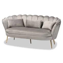 Genia Velvet Fabric Upholstered And Metal Sofa Gray/Gold - Baxton Studio -Outlet Baxton Studio Store GUEST 210a16a6 5fd4 4ae4 8a77 85e0855e7804