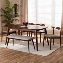 6pc Aeron Wood Dining Set Light Gray/Walnut - Baxton Studio -Outlet Baxton Studio Store GUEST 2226fa19 3496 4e06 9657 4a16968151ec