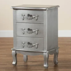 Callen Brushed Wood 3 Drawer Nightstand Silver - Baxton Studio -Outlet Baxton Studio Store GUEST 22c80072 56f6 4c56 a076 120ce3ae7da6