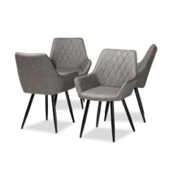 4pc Astrid Leather Upholstered Metal Dining Chairs - Baxton Studio -Outlet Baxton Studio Store GUEST 22f457f1 032d 494a 8714 9d5c22dd939c