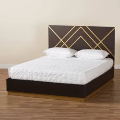 Queen Arcelia Two-Tone Wood Platform Bed Walnut Brown/Gold - Baxton Studio -Outlet Baxton Studio Store GUEST 232a3a2c ccb2 4f84 89ed bd999287e016