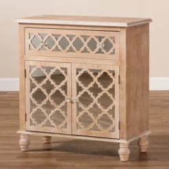 1 Drawer Leah Mirrored Storage Cabinet Whitewashed Brown - Baxton Studio -Outlet Baxton Studio Store GUEST 239e1f4b 8363 45d9 99dd 4add549ada70