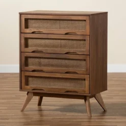 Barrett Wood And Synthetic Rattan 4 Drawer Chest Walnut Brown - Baxton Studio -Outlet Baxton Studio Store GUEST 241b0c82 731b 4a21 a682 628546c5680c