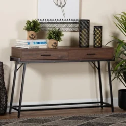 Eivor Wood And Metal 2 Drawer Console Table Walnut Brown/Black - Baxton Studio -Outlet Baxton Studio Store GUEST 242be0e4 51a7 40c2 8160 01cbc636c06d