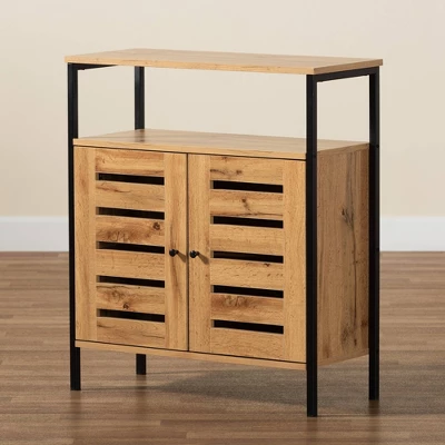 Vander Wood And Metal 2 Door Shoe Cabinet Oak Brown/Black - Baxton Studio 9 Vander Wood And Metal 2 Door Shoe Cabinet Oak Brown/Black - Baxton Studio - Image 9
