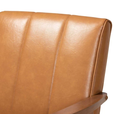 Nikko Mid-Century Faux Leather Upholstered Wood Lounge Chair Walnut/Brown - Baxton Studio 4 Nikko Mid-Century Faux Leather Upholstered Wood Lounge Chair Walnut/Brown - Baxton Studio - Image 4