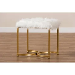 Gwyn Glam And Luxe Faux Fur Upholstered And Metal Ottoman White/Gold - Baxton Studio -Outlet Baxton Studio Store GUEST 254bdc79 dadc 44e3 b1f2 cc9b3b7a3aec