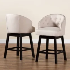 2pc Theron Fabric And Wood Swivel Counter Stool Set - Baxton Studio -Outlet Baxton Studio Store GUEST 259a81ad da33 482f 8bd7 f52e6d8dc3fa
