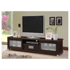 Gerhardine Wood Cabinet With 2 Sliding Doors And Drawer TV Stand For TVs Up To 85" Dark Brown - Baxton Studio -Outlet Baxton Studio Store GUEST 259bf0a7 a0f3 416e bd10 2b0f367c2e57