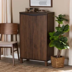 Talon Two-Tone Wood 2 Door Shoe Storage Cabinet Walnut Brown/Dark Gray - Baxton Studio -Outlet Baxton Studio Store GUEST 25c31e91 fe1f 4aba 9c74 f536e5d3a454