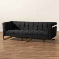 Ambra Velvet Upholstered And Button Tufted Sofa Black/Gold - Baxton Studio -Outlet Baxton Studio Store GUEST 269a8410 3143 4272 ae90 3193fe8a8e6f